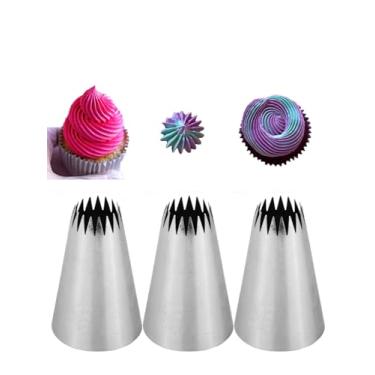 Imagem de Ponta de tubulação de estrela aberta extra grande para decoração de redemoinhos, rosas, estrelas, bolos, cupcakes e pastelaria, 3 peças