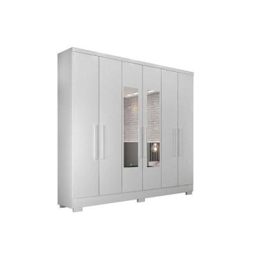 Imagem de Guarda Roupa 6 Portas (2 c/ Espelho) e 4 Gavetas c/ Pés Milly/Veneza Neve - Novo Horizonte