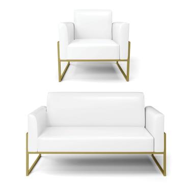 Imagem de Sofá Namoradeira Com Poltrona Base Industrial Alta Dourado Marisa Corano D03 - D\'rossi Cor Branco