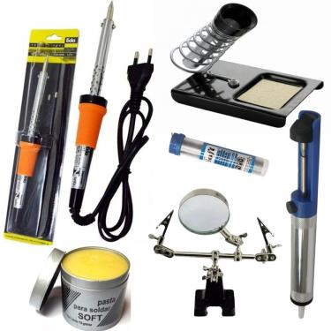 Imagem de Kit Solda Ferro Tubetes Lupa Sugador e Suporte 220V 60W