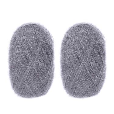 Imagem de CAMAL Fio de poliéster para panos de prato para suprimentos de crochê, fio de tricô colorido brilhante para panos de prato, artesanato DIY, 2 pacotes 109 jardas por novelo (cinza prateado)