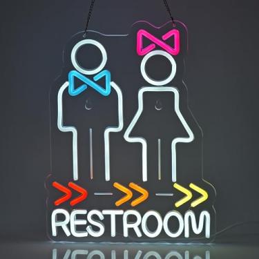 Imagem de JULHOVR Letreiro De Neon Para Banheiro, Luzes Penduradas, Decoração Parede Restaurante, Loja Alimentos, Café, Bar, Pub, Mercado, Festa, Casa, Alimentado Por Usb, Ultra Brilhante, Regulável, 16,14 X