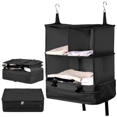 Imagem de Prateleiras de viagem portáteis para pendurar, organizador de bagagem de grande capacidade, bolsa organizadora de viagem dobrável, bolsa de viagem respirável para mala (preta, 45 x 30 x 64 cm)