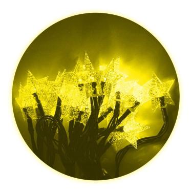 Imagem de Cordão De Lampadas Led Pisca Formato Estrela 5 Metros 20L Carregamento Solar Natal Cor:Amarelo