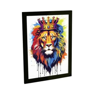Imagem de Quadro Decorativo Leão Ilustração Colorida Coroa Decoração Poster Quarto Sala
