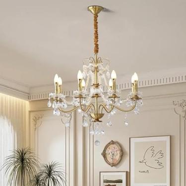 Imagem de Vela Francesa Latão Cristal Candelabro LED Luxo Americano Sala De Estar Restaurante Quarto Estudo Villa Hotel Bar Café Lâmpada Pingente (C 8 luzes)