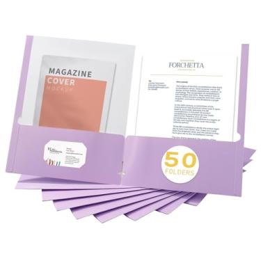 Imagem de Zzrywuty Pastas de arquivo com bolsos, tamanho carta, pacote com 50 pastas de papel com compartimento para cartão, duas pastas de bolso para estudantes, empresários, trabalhadores domésticos e de