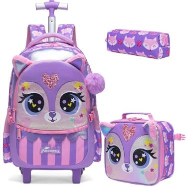 Imagem de ZBAOGTW Mochila escolar com rodinhas para meninas com rodinhas para meninas, Raposa roxa