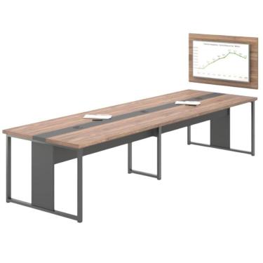 Imagem de Mesa Sala De Reunião Empresa Painel 6 Lugares Noce Preto