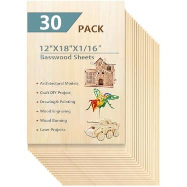 Imagem de twinsfox Pacote com 30 Folhas de 12"X18"X1/16 Basswood para Artesanato- Folhas Finas de Compensado- Folhas de Madeira Balsa- Tábuas de Madeira Inacabadas para Pintura, Corte A Lase(, 12 X 18 X 1,5 Mm)