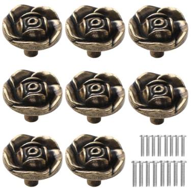 Imagem de Tverghvad Puxadores de armário de flores rosas antigas, [pacote com 8] puxadores de gaveta de rosa vintage de liga de zinco, puxadores decorativos para cozinha, armário, armários e gavetas de cômoda,