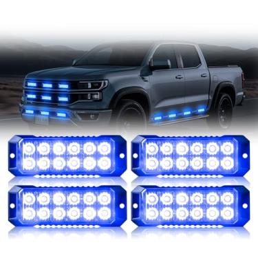Imagem de Nrgedzam 4 peças de luzes estroboscópicas de emergência com 12 LEDs, luzes estroboscópicas para caminhões, carros, veículos de 12 a 24 V (azul)