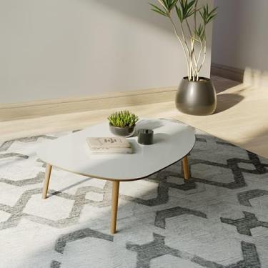 Imagem de Mesa de Centro Orgânica 90cm com Pés de Madeira Off White/Freijó - Dalla Costa