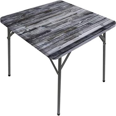 Imagem de CESGFC Toalha de mesa de madeira, estampa de textura de prancha de madeira, borda elástica, capa de mesa de jantar interna/externa, adequada para mesa quadrada de 119 x 119 cm