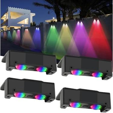 Imagem de Gtliba Luzes solares de cerca ao ar livre 10 cores, luzes de parede solares brancas quentes e RGB, luzes de deck de 12 modos, iluminação IP65 à prova d'água para trilhos, paredes, deck, degraus