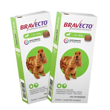 Imagem de Combo 2 Unidades Bravecto MSD Antipulgas e Carrapatos para Cães de 10 a 20kg (500mg)