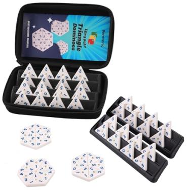 Imagem de Demteric Triangle Domino Game Set with 56 Triangular Domino Tiles & Brass Spinners + 4 Plastic Racks + Travel Case Classic Family Strategy Board Game for Ages Kids & Adults
