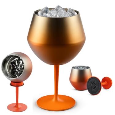 Imagem de Taça Térmica Inox 2 em 1 414ml Copo Térmico Isolado a Vácuo Parede Dupla Gin Vinho ou Drinks Inquebrável Reutilizável Haste Removível