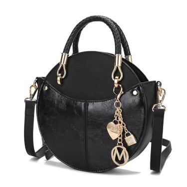 Imagem de MKF Collection Bolsa tiracolo redonda elegante para mulheres – Bolsa de pulso de couro PU, bolsa carteiro circular fashion da Mia K, Preto, Medium