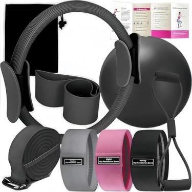 Imagem de Oylyoyea 8 peças de conjuntos de ioga para mulheres equipamento de pilates em casa, anéis mágicos de pilates para malhar glúteos, bola de ioga, 25 cm, figura 8, faixas de resistência para alongamento