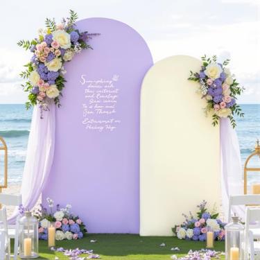 Imagem de Conjunto de 2 capas de arco roxo creme, cenário elástico, 2 m, decoração de chá de bebê, chá de panela, aniversário, lilás, lavanda, arco, elastano