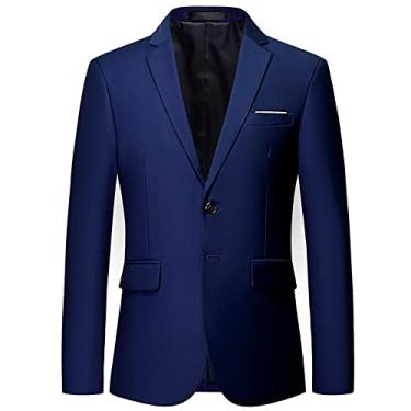 Imagem de Jaqueta De Terno Masculina Primavera Outono Cor Sólida Jaqueta Anfitriã Homens Botões De Manga Comprida Jaqueta Casual Masculina Slim Fit Lapela De Baile Blazer Jaqueta, J-navy, 6XL