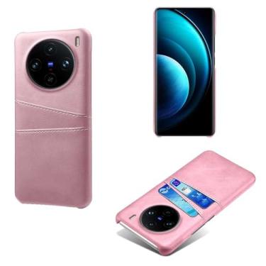Imagem de Capas Compatível com VIVO X100 PRO,Caso de couro PU-Tampa de telefone a prova de choque com 2 slots de cartão,Proteção anti-impressão digital e anti-gota-Pink