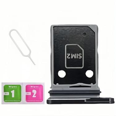 Imagem de LNONLS Suporte de compartimento para cartão SIM duplo Galaxy A56 5G substituição para Samsung Galaxy A56 5G SM-A566E/DS com bandeja de cartão SIM pino de ejeção aberta e bandeja de cartão SD grafite