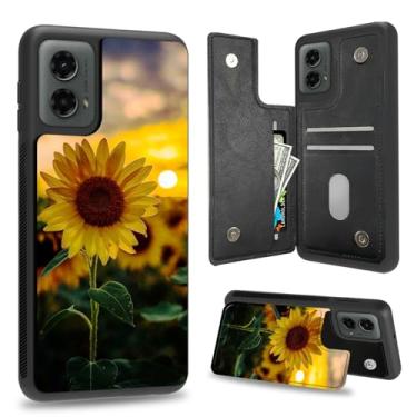 Imagem de BFDHGQZC Capa carteira de girassol pôr do sol para Motorola Moto G Stylus 5G 2024 PU suporte de couro PU capa carteira à prova de choque com porta-cartões e proteção RFID para mulheres e homens
