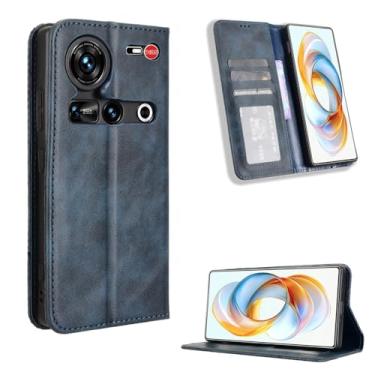 Imagem de Kukoufey Capa protetora compatível com ZTE Nubia Z70 Ultra, capa carteira de couro compatível com ZTE Nubia Z70 Ultra NX733J NX736J capa azul
