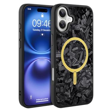 Imagem de AIGOMARA Capa magnética de fibra de carbono forjada para iPhone 16 Plus, compatível com Magsafe, capa de telefone protetora à prova de choque de policarbonato rígido e fina brilhante preta