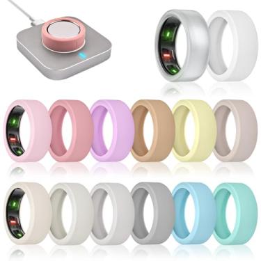 Imagem de sylacor Pacote com 14 capas de anel compatíveis com Oura Ring Gen 4/Gen 3 Horizon/Gen 3 Heritage, capa de anel de silicone ultrafina antiarranhões para mulheres e homens, suporta carregamento com capa