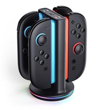 Imagem de SUPCASE Base de carregamento para Nintendo Switch 2 Joy Con, [suporta carregamento de duas direções] [9 modos de luz] Estação de suporte de carregador de controle magnético compatível com acessórios
