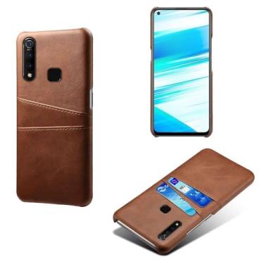 Imagem de Capas Compatível com VIVO Z1 PRO,Caso de couro PU-Tampa de telefone a prova de choque com 2 slots de cartão,Proteção anti-impressão digital e anti-gota-Brown