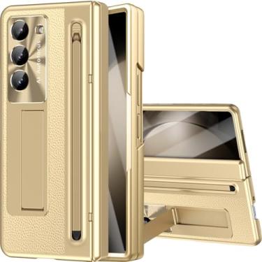 Imagem de NINKI Capa para Samsung Z Fold 5 com S Pen e suporte, protetor de tela embutido, dobradiça, revestimento protetor, capa de telefone de couro para Samsung Galaxy Z Fold 5 com suporte e suporte para