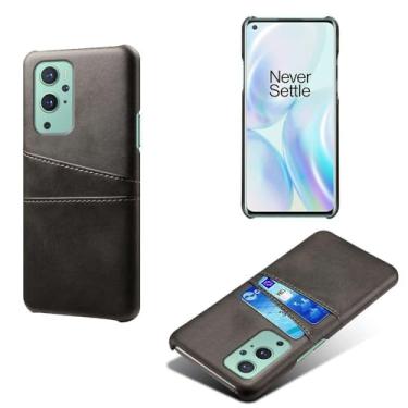 Imagem de Capas Compatível com Oneplus 9,Caso de couro PU-Tampa de telefone a prova de choque com 2 slots de cartão,Proteção anti-impressão digital e anti-gota-Black