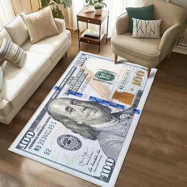 Imagem de Tapetes de dinheiro para quarto, tapete de área de notas de 100 dólares 3x5, tapetes de destaque de cem dólares laváveis tapete antiderrapante decoração de dinheiro tapetes pequenos para entrada, sala
