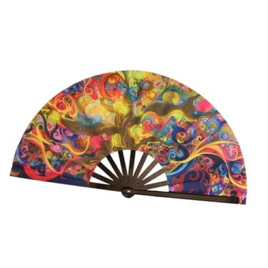 Imagem de predolo Leque dobrável de mão, adereços de ventilador portátil para presente, show de cosplay de verão, dias quentes, Árvore Da Vida