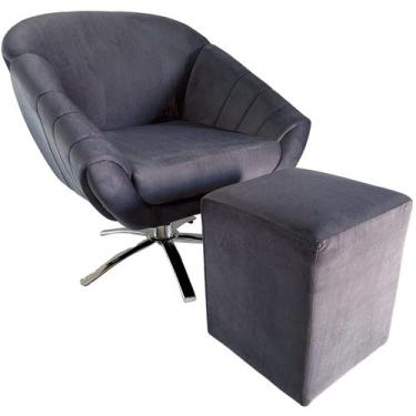 Imagem de Kit Poltrona Giovana Giratória Cromado, Puff Quadrado e Almofadas em S