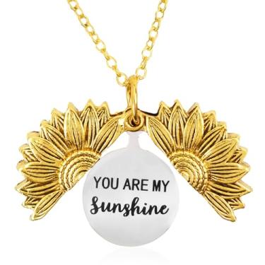 Imagem de KatchOn, Colar de girassol para mulheres e meninas – You Are My Sunshine, pingente de mensagem oculta, corrente de ouro de aço inoxidável, joia inspiradora presente para filha, mãe, amiga, aniversário