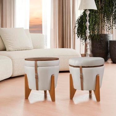 Imagem de Puff flex Linho Claro 3 em 1 Baú e Mesa de Centro (cru)