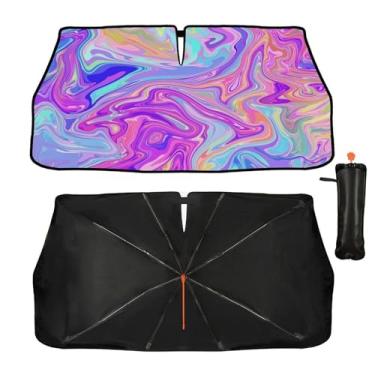 Imagem de Guarda-sol de para-brisa de carro - guarda-sol estilo arte guarda-sol para janela dianteira do carro, bloqueiam raios UV guarda-chuva dobrável protetor de viseira de sol mantém o veículo fresco para a