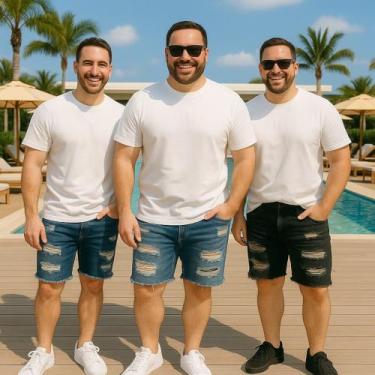 Imagem de Kit 3 Bermudas JEANS MASCULINA RASGADA Plus Size Grande Tamanho 44 46 