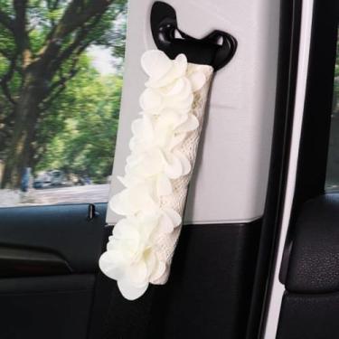 Imagem de MINGZAIQIPEI Acessórios interiores automotivos de renda pétala bege fofa para carro quatro estações, ajuste universal para a maioria dos carros SUV (2 peças de ombreira)