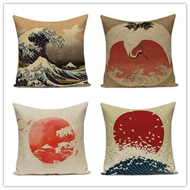Imagem de Conjunto De Capas De Almofada De 4 60x60cm Ondas Japonesas Almofadas De Almofada Quadradas De Dupla Face Ao Ar Livre Macias Capas De Almofada Para Cadeiras Sala De Estar Jardi, Soft, 30x30 cm