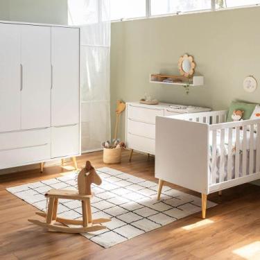 Imagem de Kit Quarto Infantil Theo com Pés Retrô Natural - Berço + Cômoda 3 Gave