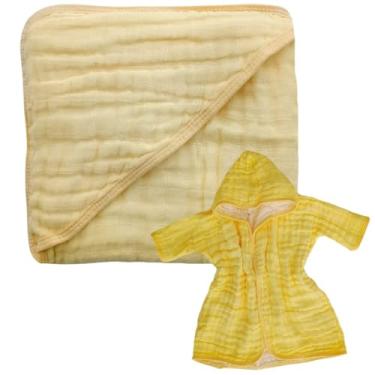 Imagem de Kit 1 Toalha de Banho Bebe com Capuz de Fralda Soft + 1 Roupão com Capuz Soft 100% algodão Enxoval (Amarelo)