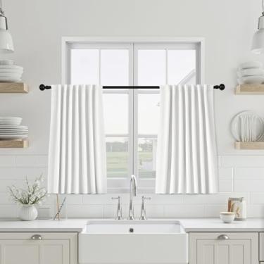 Imagem de UHITECH Cortinas blackout bege para sala de estar, cortina preta curta de 89 cm para quarto, painéis de janela pequena, mistura de linho, café, cortinas térmicas para crianças, aba traseira