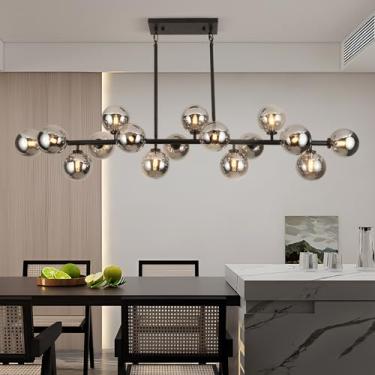 Imagem de APLampara Lustre moderno de meados do século 139.7 cm Lustres de bolhas lineares 16-luz preto e cinza Sputnik luminária pendente para sala de jantar cozinha ilha