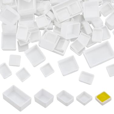 Imagem de PH PandaHall 4 tamanhos 120 peças vazias formas de tinta aquarela de plástico branco artista meia panela pintura lata de viagem para paleta de aquarela, mistura de cores, óleos acrílicos, materiais de